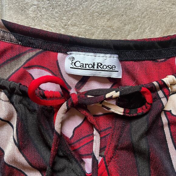 Vtg Y2K Womens Top Black Red Floral Slinky Whimsigoth Artsy Goth Festival Disco - Picture 2 of 7